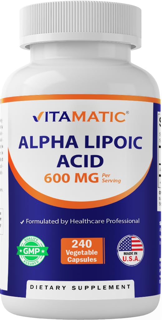 Vitamatic Alpha Lipoic Acid (ALA) 600mg per Serving - 240 Zeleninové kapsle - 120 Servings - Non- GMO & gluten zdarma