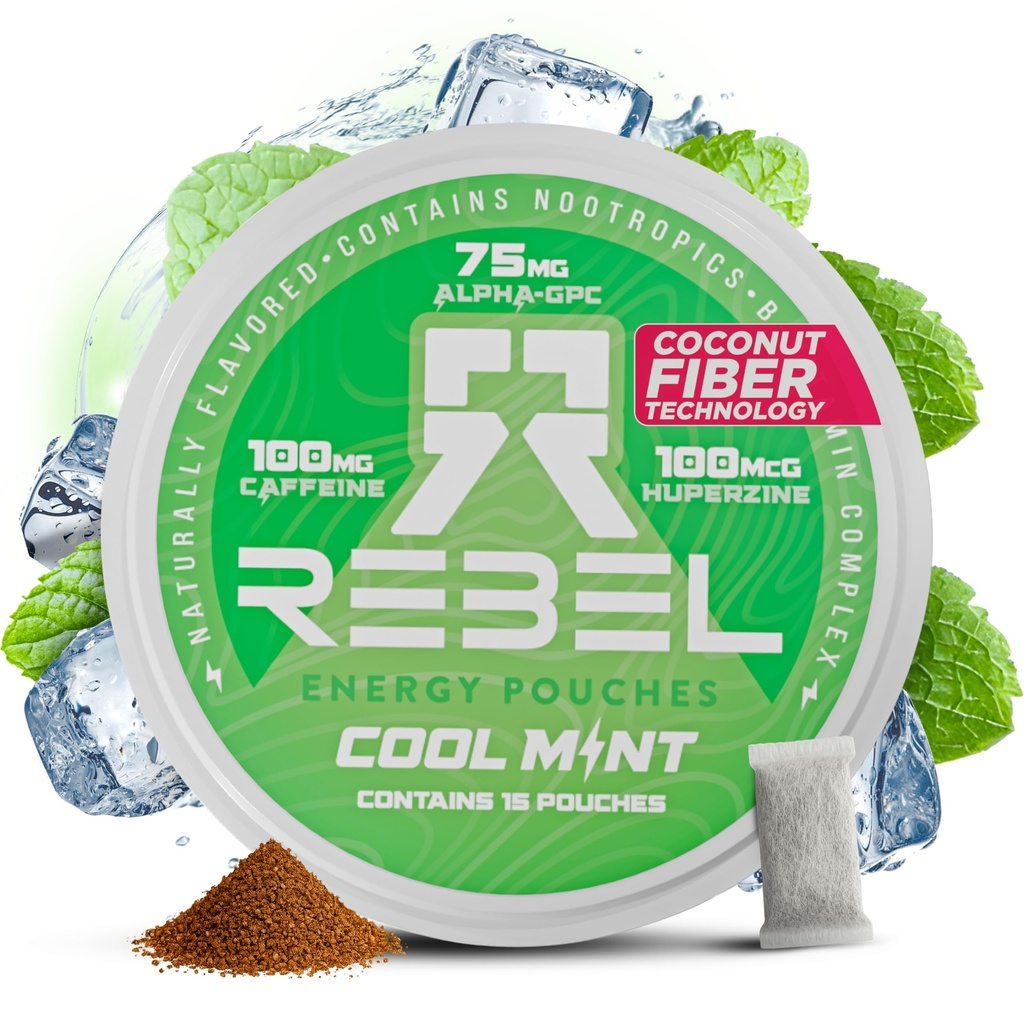 Nootropic Energy Caffeine Pouches • 100mg Caffeine • Alpha GPC • Huperzin A & Essential Vitamíny • Sugar- Free • Coconut Fiber Technology • Cool Mint Flavor • 15 Pouches per can (balení po 1)