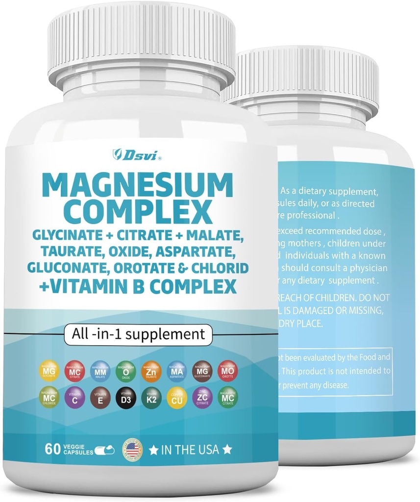 60 Count Magnesium Complex 2285mg with Magnesium Glycinát Citrát Oxide Taurate Aspartate Gluconate Orotate & Mag Chlorid, Zinek Měď Mangan & Vitamin C B1 B2 B6 B12 Complex USA