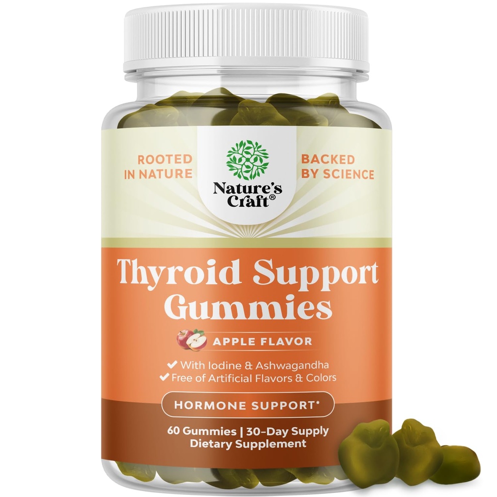 Natures Craft Vegan tyreoidní gumy s mořem Moss - Tyreoidní podpůrné gumy pro komplexní podporu mužů a žen s jódem selenium a jiné potentní vitamíny - Gelatin- Free Non- GMO 60