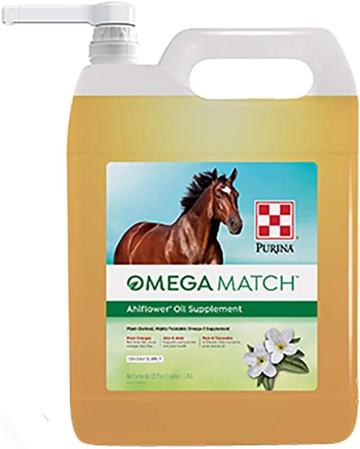 Purina current 124; Omega Match Ahiflower Oil Horse Appendix current 124; 1 gallon (1 GAL) Lahvička
