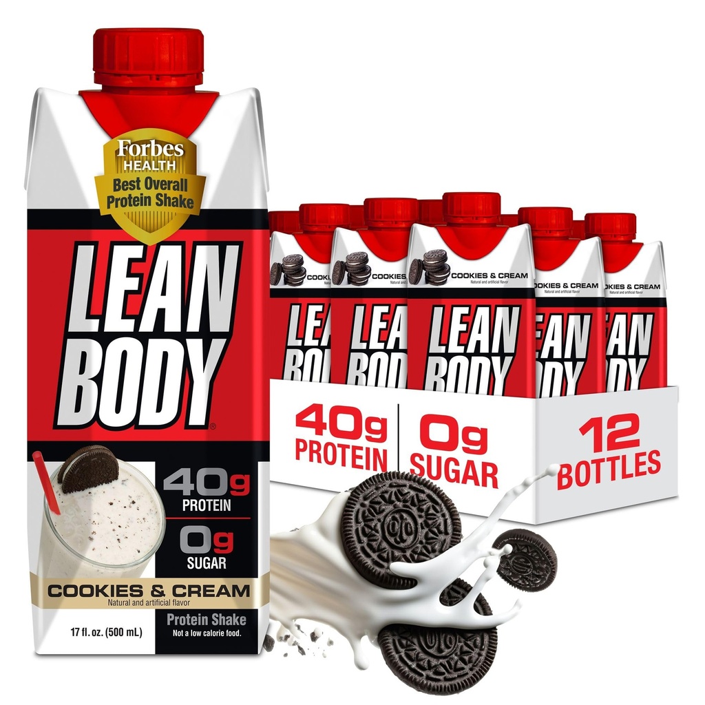 Lean Body Ready- to- Drink Cookies a krém protein Shake, 40g Protein, Syrovátka, 0 Cukr, gluten č., 22 Vitamíny & Minerály, (Recyklabilní karton & Lid - balení po 12) LABRADA, 17 Fl Oz (balení po 12)