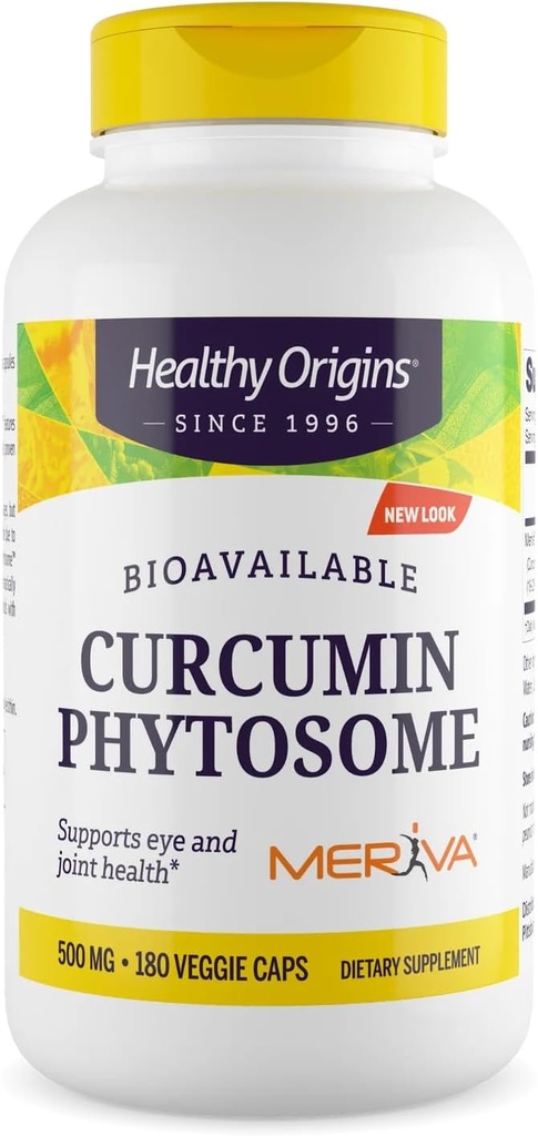 Zdravý původ Curcumin Phytosome (Featuring Meriva SF) 500 mg, podporuje zdraví v klouby & oči, Non- GMO, Vegan, 180 Veggie Kapsle