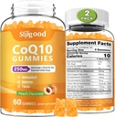 2 Pack CoQ10 Gummies, Plus Omega-3, Vitamin B3 a zinek, hořčík, 5X vysoce absorpční koenzym Q10 doplňky, q10 pro zvýšení buněčné energie, potentní antioxidant & Brain, Peach Flavor, 120 Cts