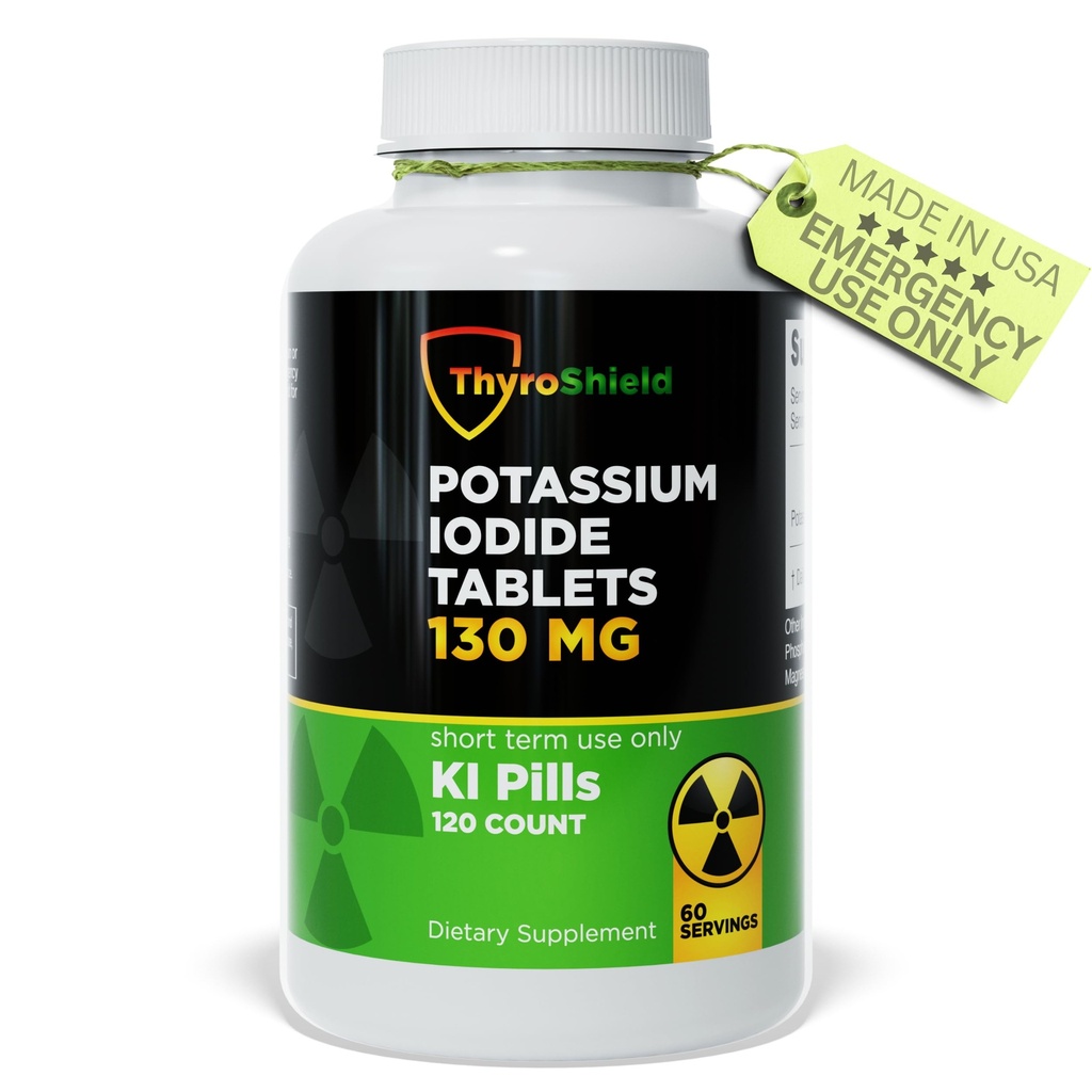Iodidové tablety kalium 130 mg iodidu 124; 120ct jódové tablety pro radiační expozici - Jodové pilulky draselné - YODO Naciente - KI pilulky - Made in USA - ThyroShield