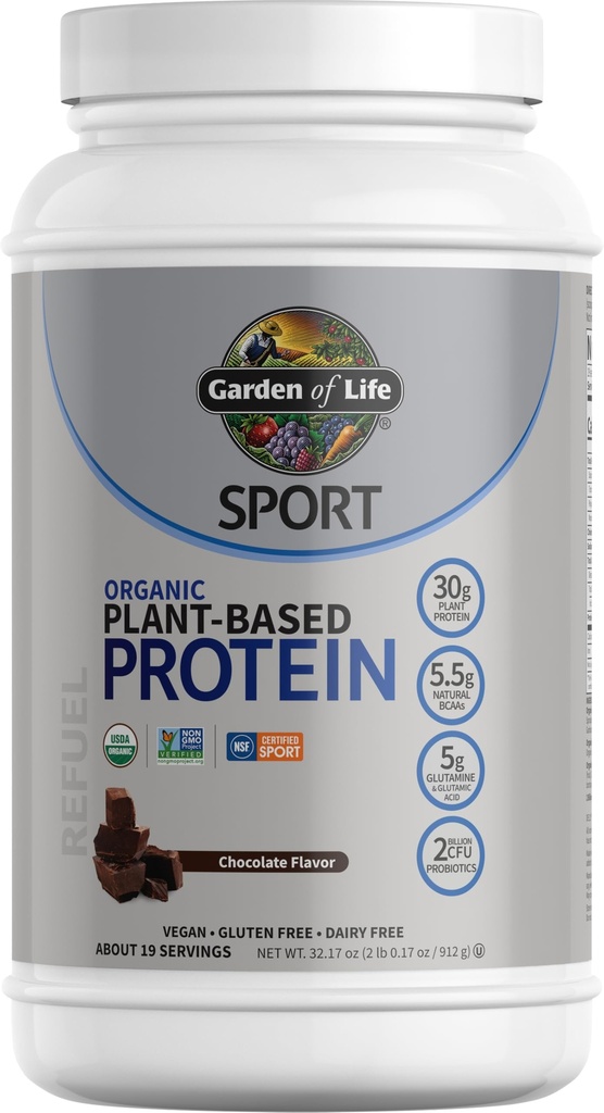Zahrada života Organic Vegan Protein Powder s probiotika, BCAA, NSF Certified, gluten Free & Sport, Non GMO, Sport Protein Powder, 19 Servings, Chocolate
