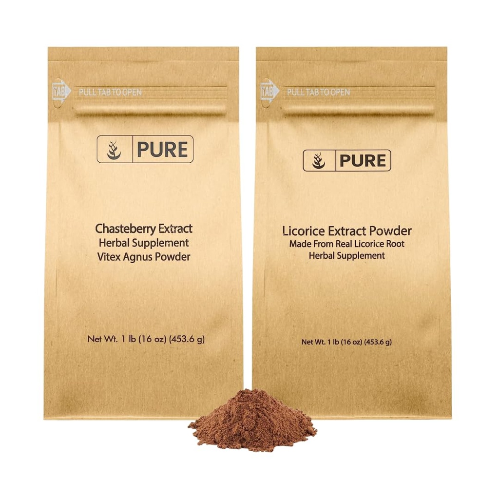 PURE ORIGINAL INGREDIENTS Chasteberry Extract and Licorice Extract Bundle, 1 LB Každý, Non- GMO, gluten zdarma doplňky