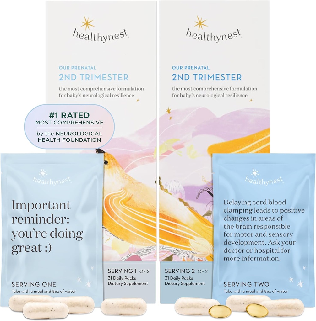 HealthyNest 2. trimester Prenatal Vitamin 124; Podpora vývoje fetálního mozku s methylfolátem, Cholin, DHA, Železo, Inositol 124; 31. den Dodávka