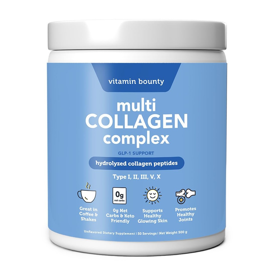 Vitamin Bounty Multi Collagen Complex - Hydrolyzované kolagen Peptidy Typy I, II, III, V & X - Podporuje pokožku elasticitu, společné zdraví, růst vlasů a nehtů - 50 Služeb