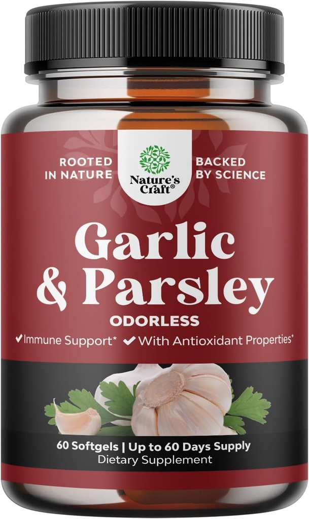 Koncentrované Odorless česnekové ponožky - Parsley Extract & Aged česnekové doplňky - Parsley Softgels for Gut Support - 60 Ct