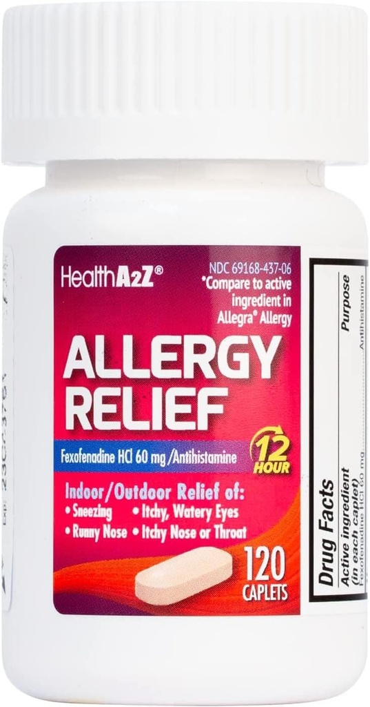 HealthA2Z ® Fexofenadine Hydrochloride 60mg IR 124; 12- Hour Antihistamin pro alergickou léčbu IR 124; Indoor & Outdoor Alergics Relief (120 Counts (balení po 1))