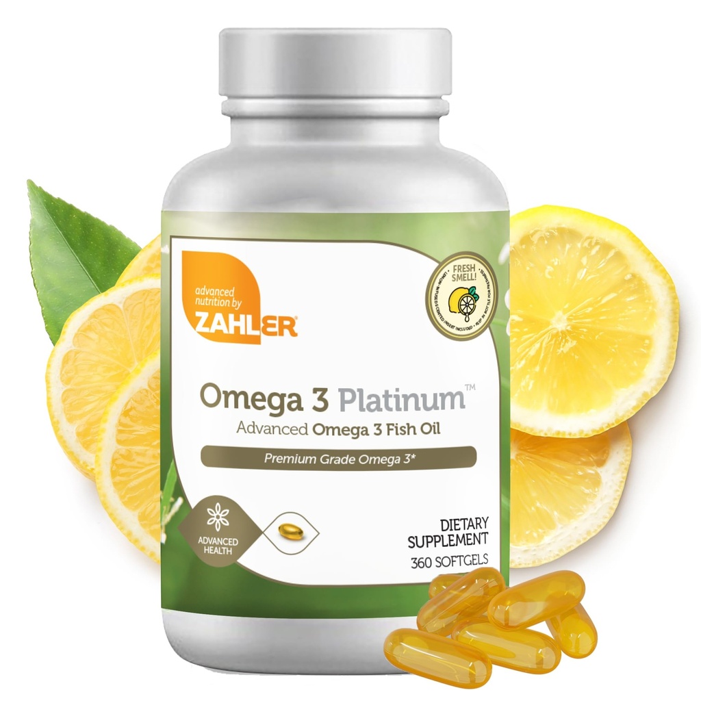 Zahler Omega 3 Rybí olej - Omega 3 Doplňky s mastnými kyselinami, 600 mg EPA a 400 mg DHA - Doplňky získané z Kosher Tuna - Podporuje zdraví mozku a srdce (360 Softgels)