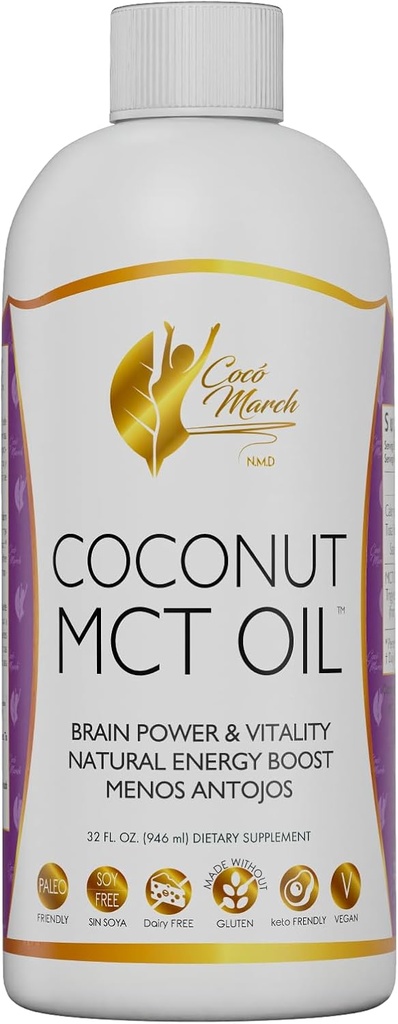 Cocó March N.M.D MCT Oil - Intermitent Fasting Support, Metabolismus, Mozek Power Boost, Natural Energy from Coconut, Free from Gluten, Dairy, Soy, Vegan & Keto-Friendly, 32 Fl Oz