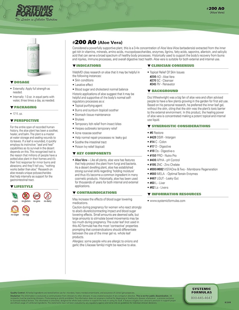 Systémové normy Aloe Vera # 200-16 oz Premium Class for Digestive Health and Wellness - Pure Aloe Vera Extract