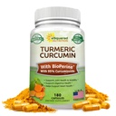 aSquared Nutrition Turmeric Curcumin 1300mg s BioPerine Black Pepper Extract - 180 Kapsle - s 95% Curcuminoidy, 100% přírodní tumerické kořenový prášek doplňky, čisté a společné Stiffness pilulky