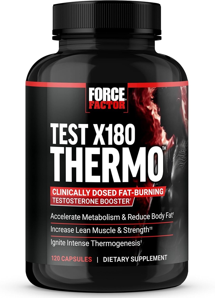 FORCE FACTOR Test X180 Thermo Testosteron dodatek a spalovač tuků pro muže k urychlení metabolismu, snížení tělesného tuku, Build Lean Muscle, a zvýšení Thermogenesis, 120 Kapsle