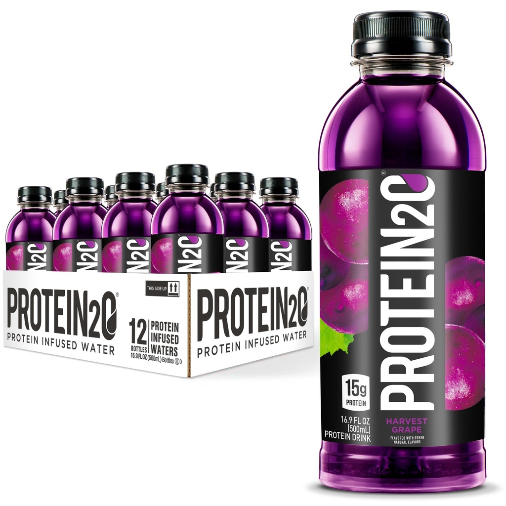 Protein2o 15g Syrovátkový izolát infuzní vody, připravený k pití, bez cukru, bez lepku, bez laktózy, sklizeň hroznů, 16.9 oz láhev (balení po 12)