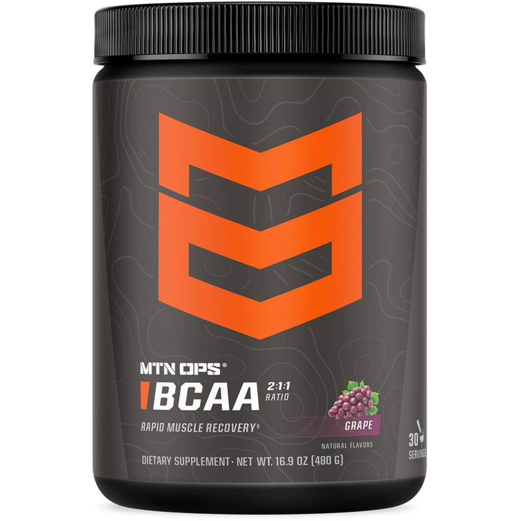 MTN OPS BCAA Powder 2: 1: 1 Aminokyseliny dodatek Prášek pro rychlé svalové zotavení a opravy s nulovým cukrem & gluten zdarma - 30 Služeb, Grape