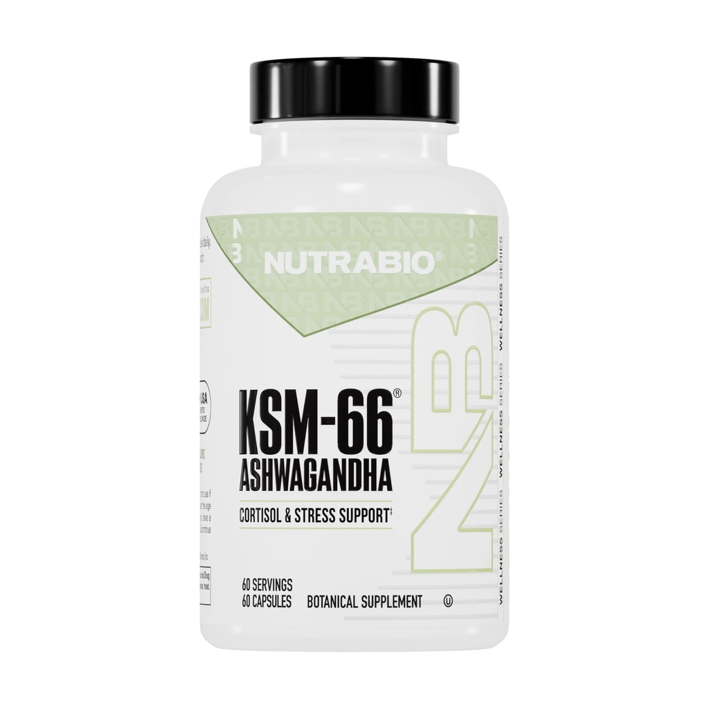 NutraBio Ashwagandha KSM-66 PHARD 124; Ashwagandha Herbal dodatek pro stres, nádech, & Performance PHARD 124; 600 MG z Klinicky studované KSM66 60 Kapsle