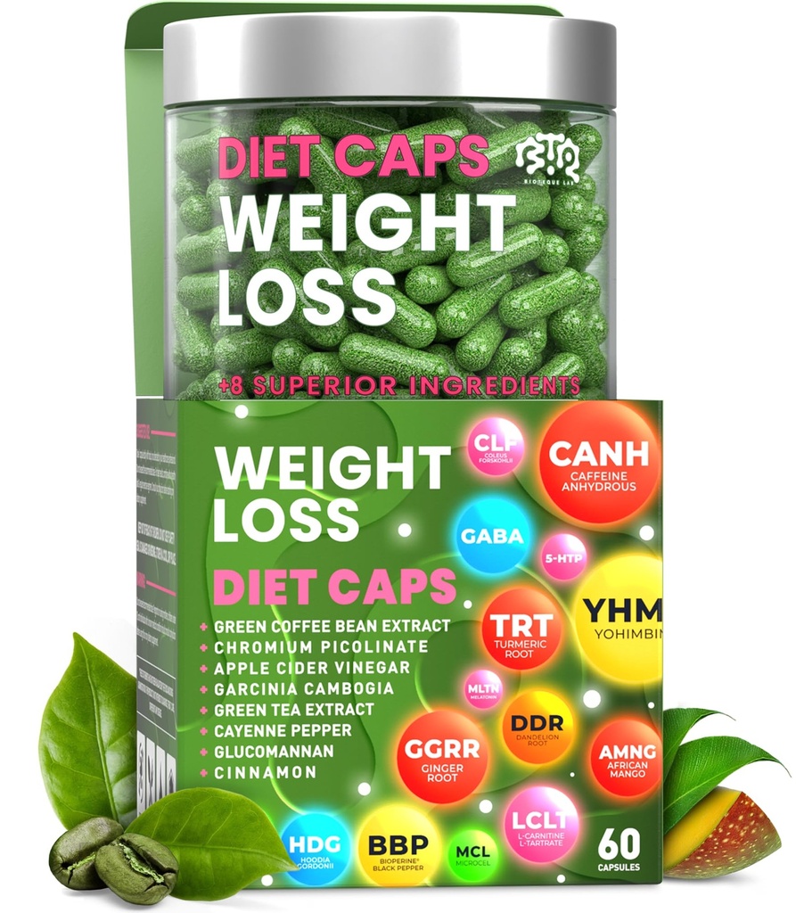 Váha Ztráta dietní kapsle, Přírodní Appetite Suppressant, Den a noc spalovač tuků pro ženy a muže s jablečným moštem, Green Coffee Bean Extract, Metabolismus Booster Dodatek - 60 pilulky