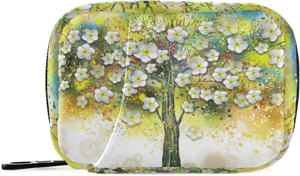 Pouzdro Floral Tree Olejomalba Pill Box 7 Day Pill Pouzdro Taška Cestovní Pill Pořadatel Bag se Zipper Přenosný Týdenní Pouzdro Kompaktní Velikost pro Vitamin Supplement Holder