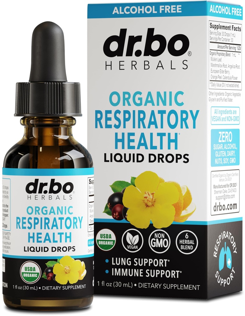 Lung Detox Respirační Zdraví Kapky - Organické Respirační doplňky Bylinné Lung Cleanse, Mullein Kapky pro plíce Bronchial Podpora, Mucus Clear s Mullein Leaf Extract, Elderberry dodatek 1 oz