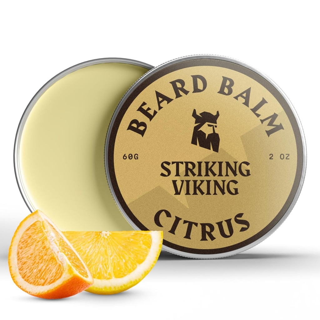 Striking Viking Beard Balm pro muže - Leave in Beard Conditioner - Styling Balm Vyrobeno s přirozeně odvozené máslo, Argan & Jojoba Oils (2 Ounce (balení po 1), Citrus)