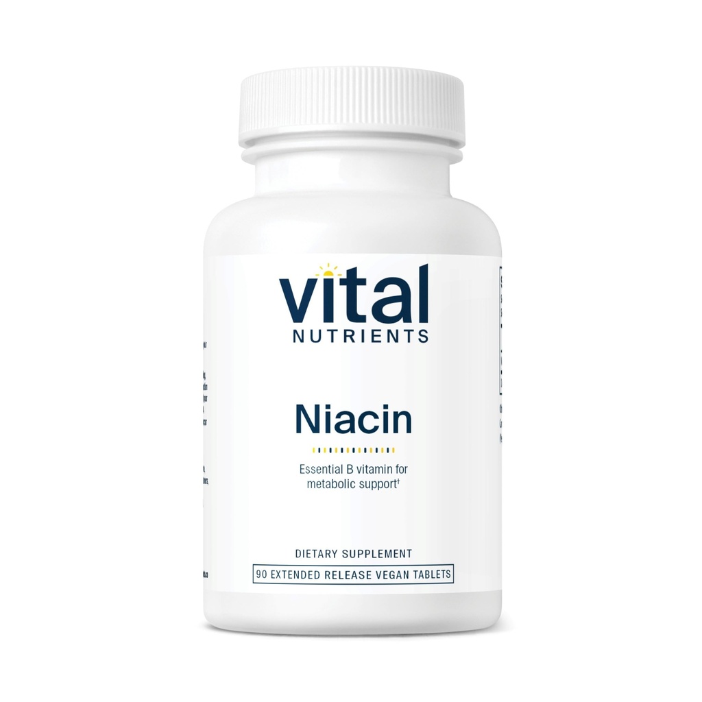 Vital Nutrients Niacin 500mg PHARMAN 124; Timed- Release Niacin Supplementary for Men & Women PHARMAN 124; Vitamin B3 podporuje srdeční zdraví a protein & Fat metabolismus PHARMAL 124; Gluten, mlékárenský, Soy Free PHARMAN 124; Non- GMO PHARMAN 124; 90 tablet