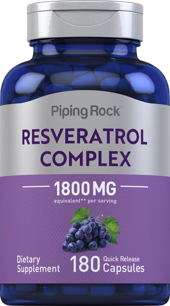 Piping Rock Resveratrol Complex 1800 mg i. r. 124; 180 Kapsle 124; Grape Seed Extract i. 124; Non- GMO, gluten zdarma dodatek