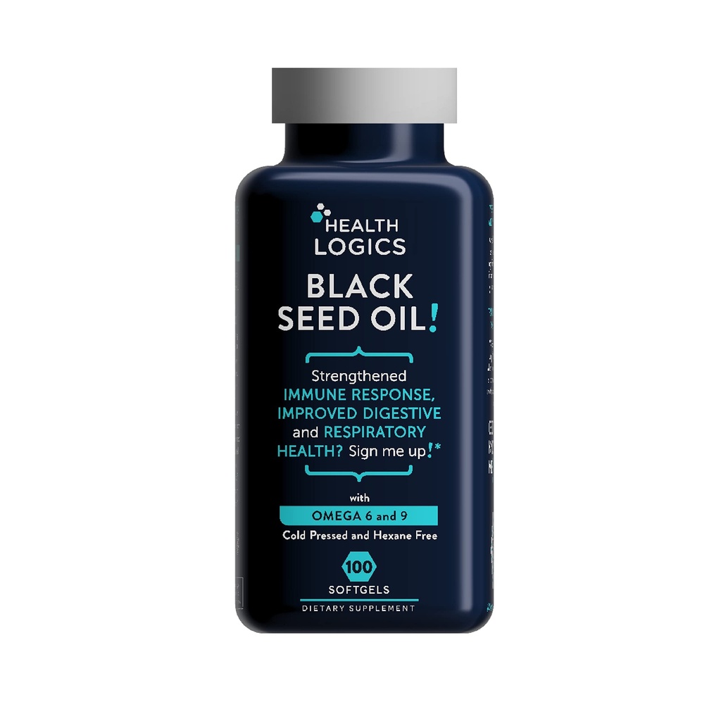 Zdravotní logika Black Seed Oil, Cold Pressed, bohatý zdroj Omega 6 & 9 esenciální mastné kyseliny, z Nigella Sativa (100 měkkých gelových kapslí)