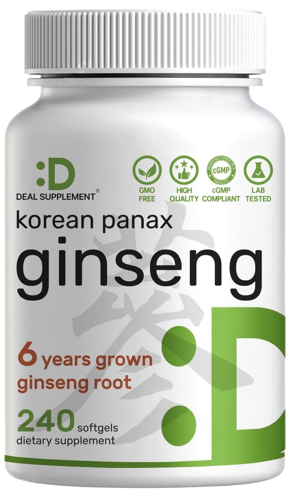 Korean Red Panax Ginseng Root Extract, 7,500mg Serving, 240 Softgels - 150mg Active Ginsenosids