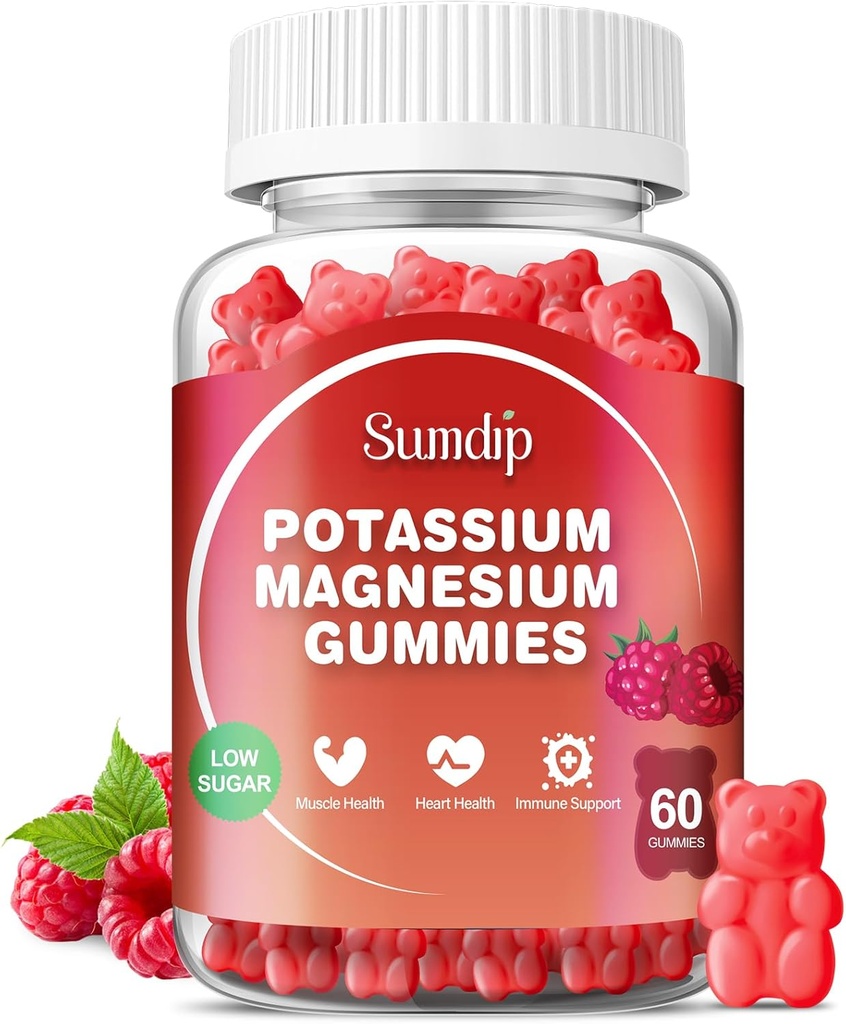 Draslík Magnesium Gummie Draslík Doplňky Vysoké Absorpce Draslík Citrát Magnesium Citrát, Podpora Leg Křeče Svalová Relaxace pro muže a ženy 60 Gumy, Malina