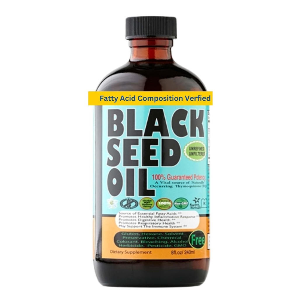 Black Seed Oil 8 Oz - Premium Nigella Sativa Cold- Pressed Turkey Black Cumin Oil - Vysoká síla 3X Thymoquinone - Přírodní podpora - Super Food