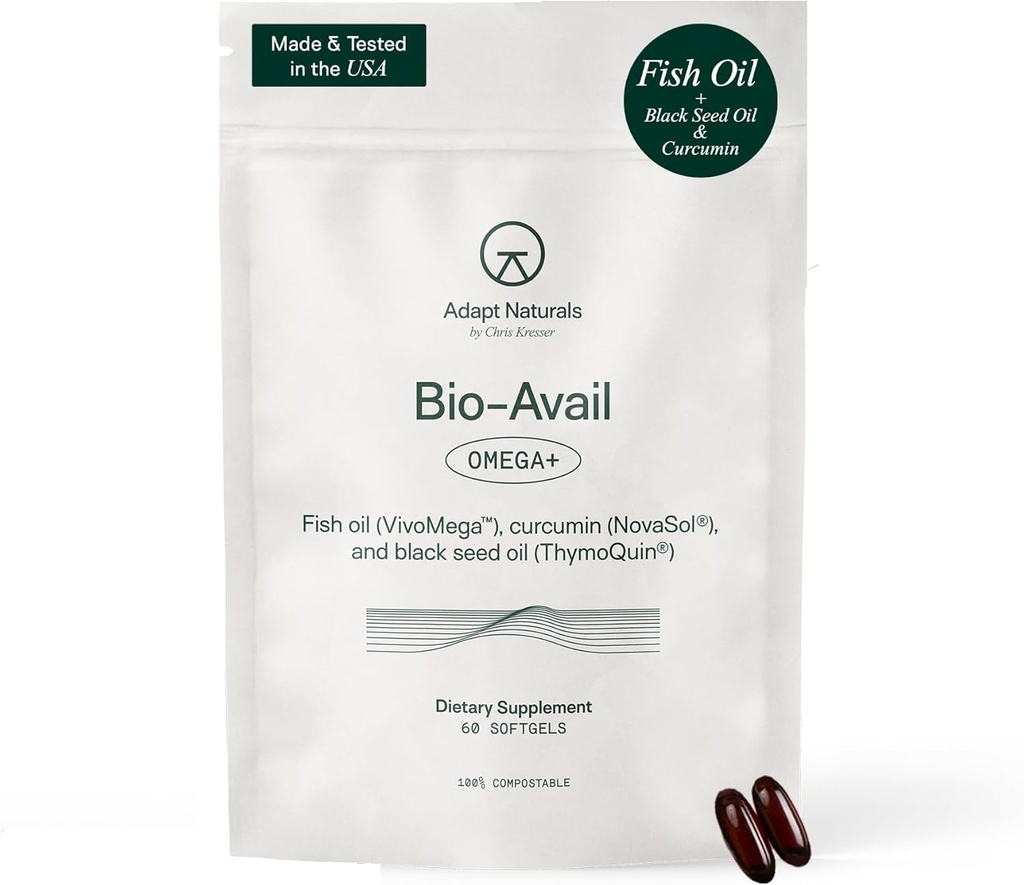 Adaptovat Naturals Omega 3 Rybí olej dodatek s biologicky dostupné Curcumin & Black Seed, 1500mg Rybí olej EPA DHA Omega 3 mastné kyseliny na podporu spojky, svaly & srdce 124; Neochucené - 30 dní dodávky