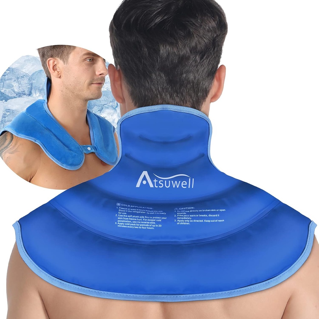 Atsuwell Ice Pack for Neck and Shoulders Cold Compression, Rameno Ice Packs Reuse Gel Pack, Large Upper Back Cold Pack Wrap for Neck, Rameno, Hip, Blue