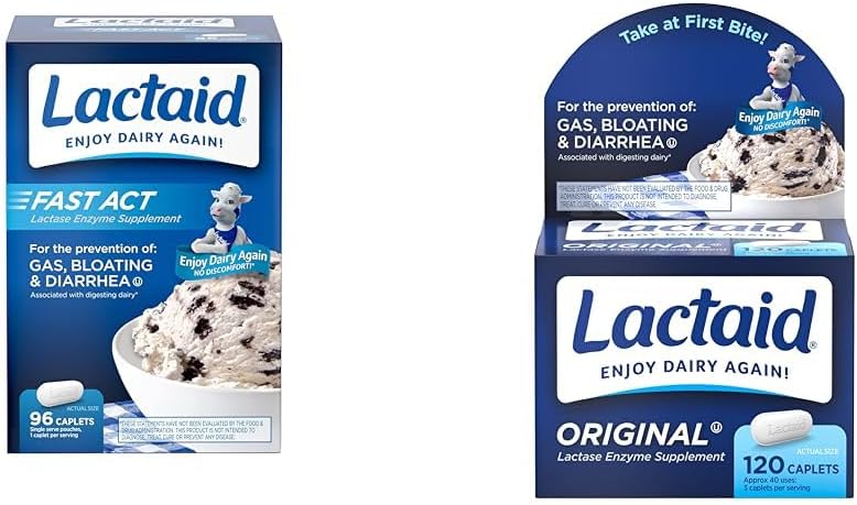 Lactaid Fast Act Lactosa Intolerance Relief Caplet with Lactase Enzyme & Original Strength Lactosa Intolerance Relief Caplet with Natural Lactase Enzyme