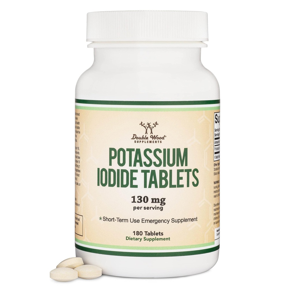 Iodid draselný 130mg tablety - nouzové použití pro expozici - 180 Počet, 3 Měsíční dodávky - Dvojité dřevěné doplňky