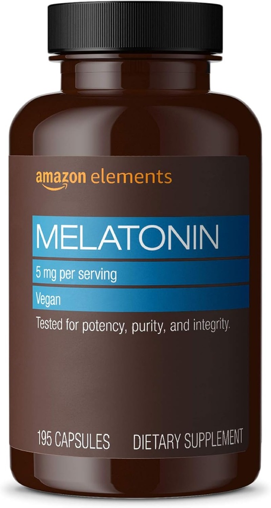 Prvky - Melatonin 5mg Kapsle, Pomáhá s příležitostnou nespavostí, Vegan, Neochucené, 195 Počet (Balení po 1), 6 měsíců dodávky (Balení se může lišit)