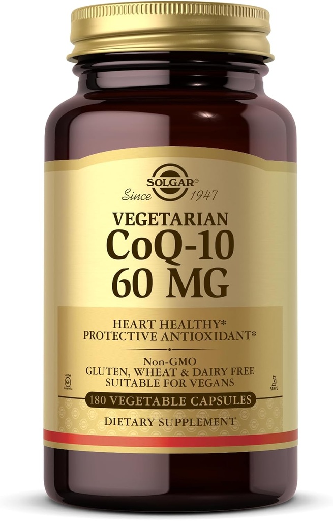 Solgar Vegetarian CoQ-10 60 mg - 180 Zeleninové kapsle - Ochranné antioxidanty - Non- GMO, Vegan, Gluten Free, Dairy Free, Kosher - 180 Služeb