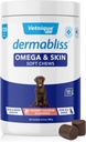 Vetnique Dermabliss Omega & Skin Health Fish Oil for Dogs Soft Chews Health Skin & Coat for Dogs with Biotin & DHA - Hickory Salmon Dog Treats (120 Count Chews)