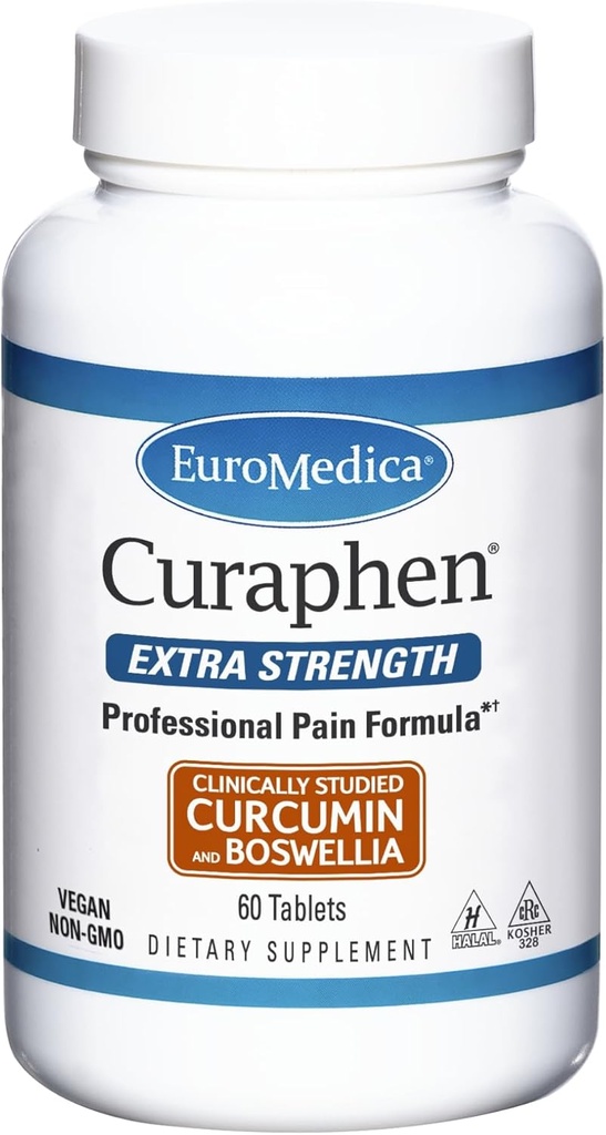 EuroMedica Curaphen Extra Strength - 60 tablet - Profesionální vzorec - Potentní Curcumin & Bohwellia s DLPA & Nattokinázou - Vysoce absorbovatelné - 60 Služeb