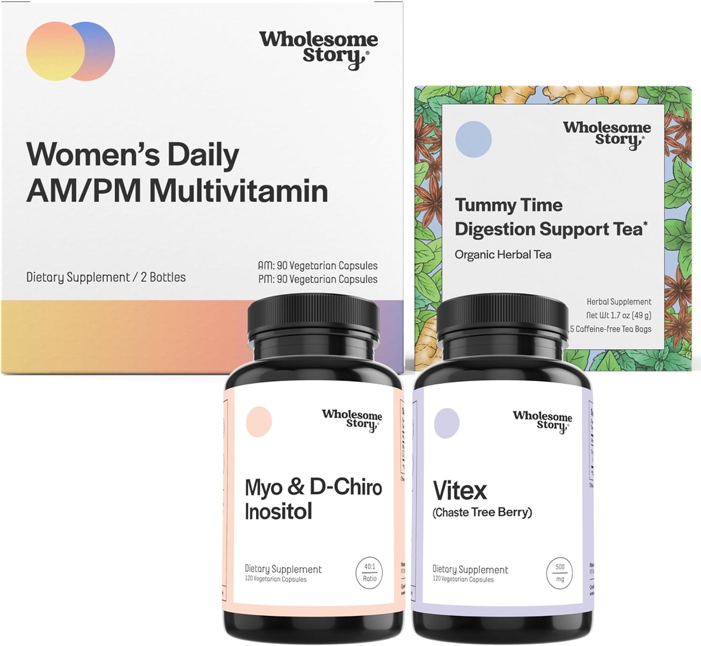 PMS Support Bundle 124; Myo- Inositol & D- Chiro Inositol Blend Capsule 30- Day Supply 124; Vitex Chasteberry dodatek pro ženy 120- Day Supply pro ženy 124; Premium Multivitamin pro ženy 124; Morning Ness Tea 15ct