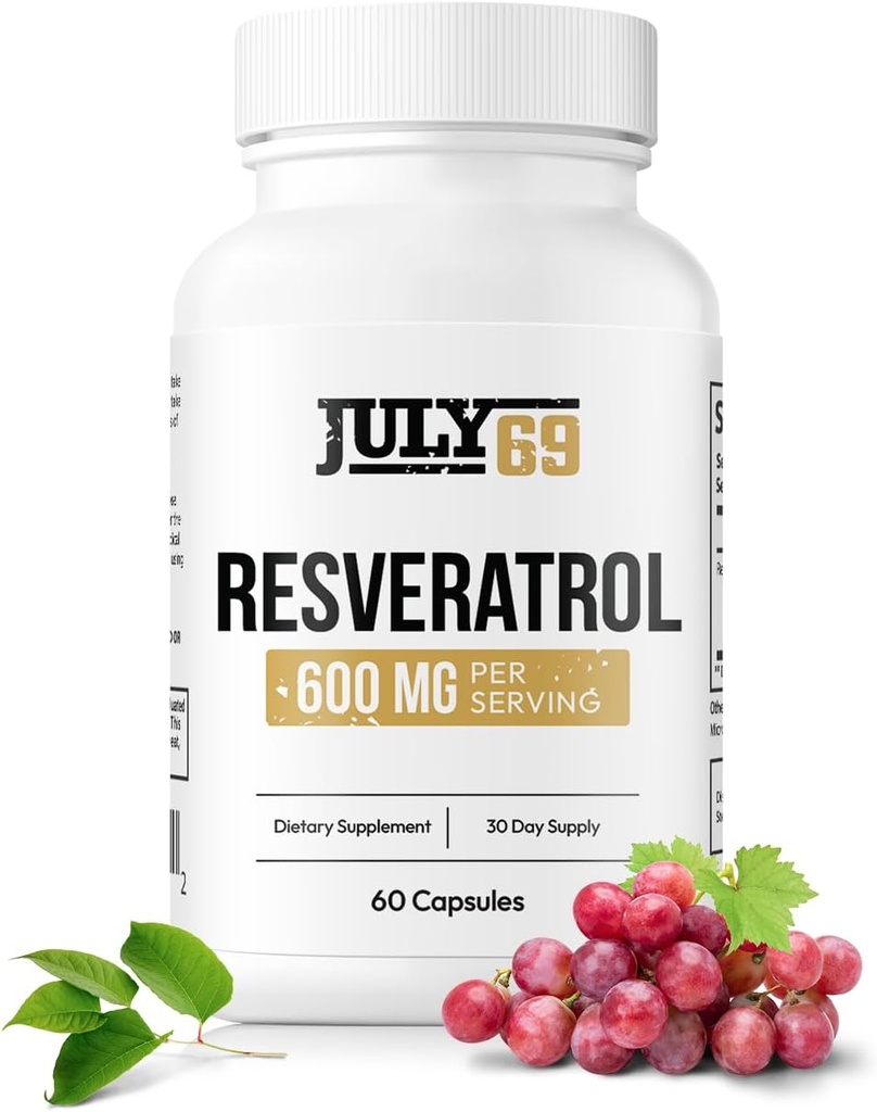 Resveratrol Kapsle 600mg na servírování, Potent Antioxidant Dietní dodatek Kapsle, 60 Kapsle v 1 Lahvičce, Made in USA