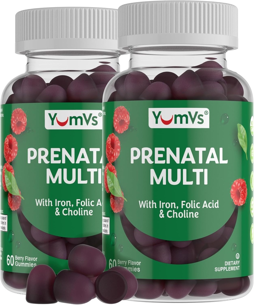 YUM-V 's YumVs Prenatal Gummies for Women - Prenatal Vitamins for Women with Folic Acid, Iron & Choline - Vegetarian & Kosher Těhotenství Vitamins - Womens Prenatal Multivitamin - 60 Počet 2pk
