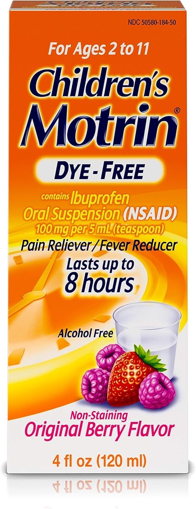 Motrin dětské perorální suspenze Dye- Free, Ibuprofen, Fever Reducer, Berry, 4 Fl.Oz