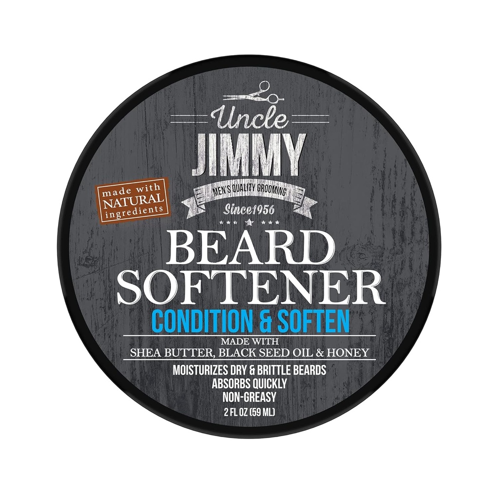 Strýček Jimmy Beard Softener, Balzám pro muže 124; Hydrates, Smooth, Přidá Shine & Tames Flyaway vlasy 124; Made with Shea máslo, Med 2 Fl Oz