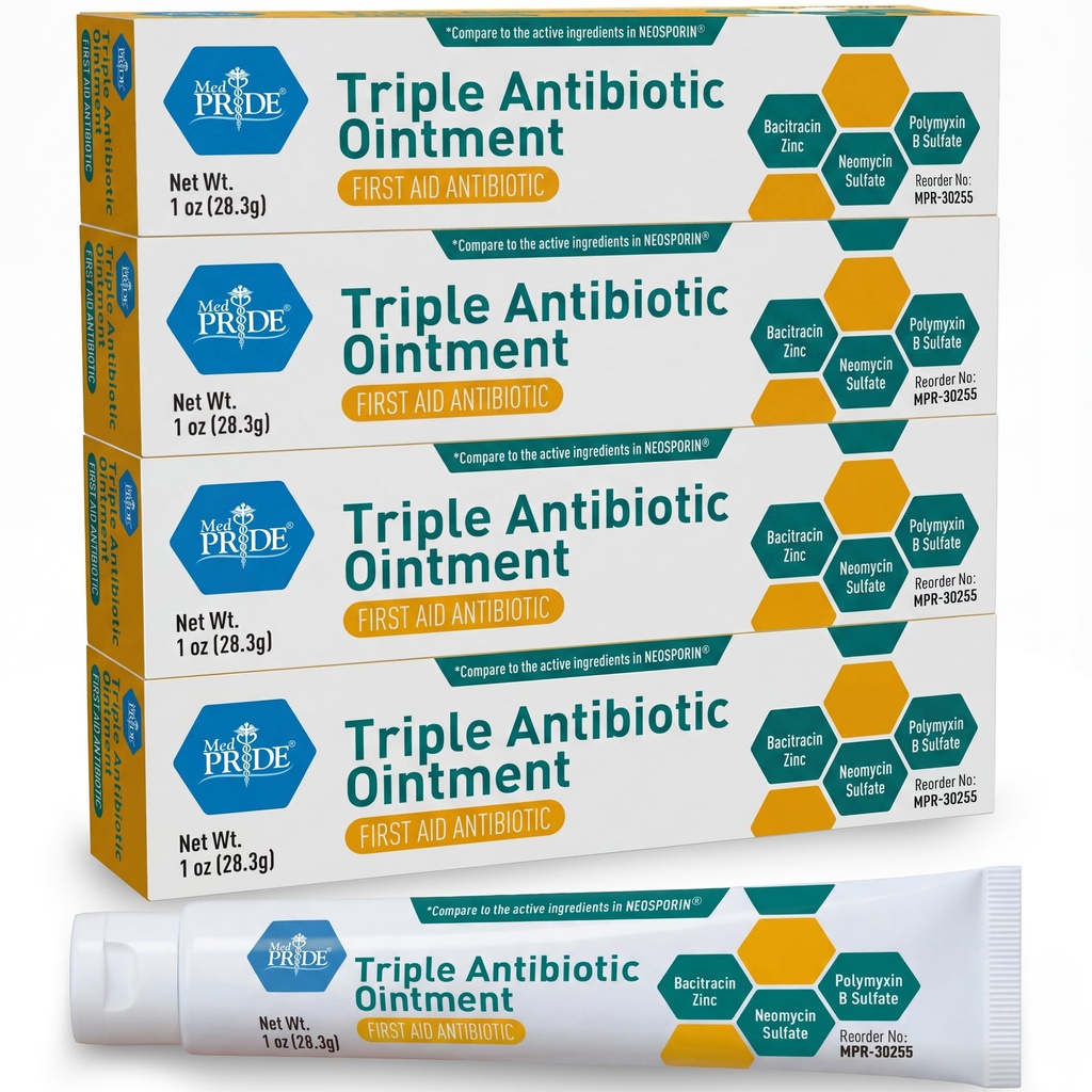 MED Pride Triple Antibiotic Pride Ointment Tube 1 Oz 4-Pack, První pomoc pro menší rány, škrábance, abrasiony, se zinem, neomycin, polymyxin