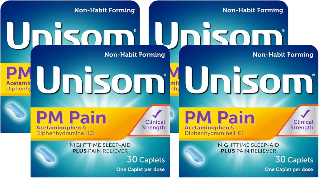 Unisom PM Pain Nighttime Sleep- aid + Pain Reliever, Acetaminofen & Difenhydramine HCI, 30 kaplet, 50 mg (balení po 4)