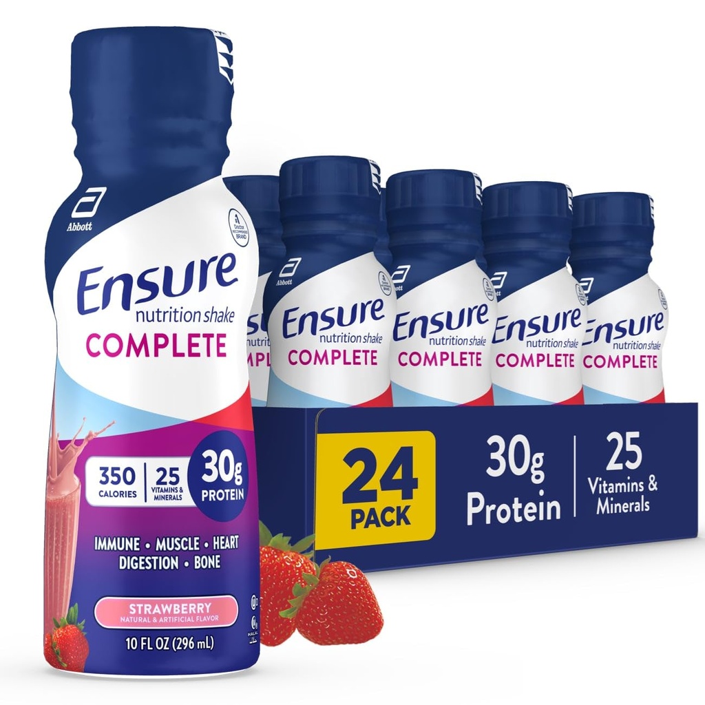 Zajistit COMPLETE Nutrition Shake s 30g protein, imunitní zdraví výživné látky, Čokoláda a jahodové aroma, Balení 24 (10 fl oz)