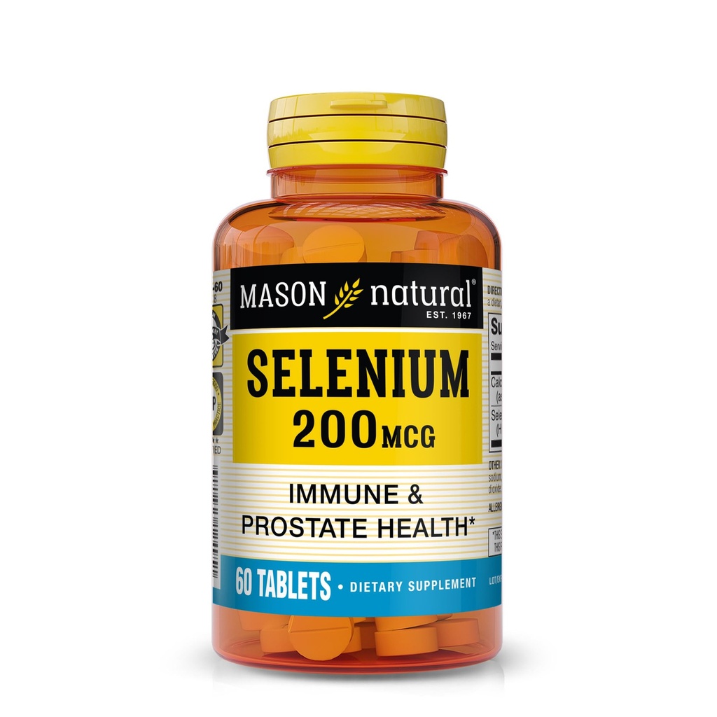 Mason Natural Selenium 200 mcg - Antioxidant dodatek pro imunitní podporu a zdraví prostaty, esenciální stopový minerál, 60 tablet
